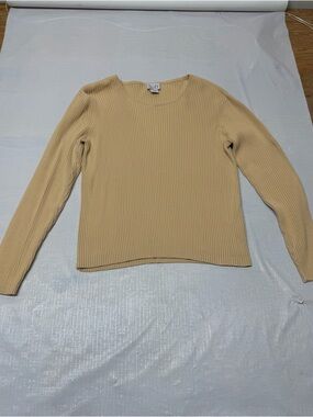 LOFT Ribbed Long Sleeve Crewneck Sweater - Tan